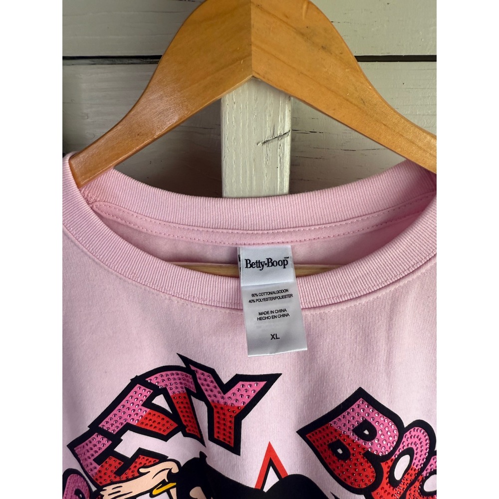 Betty Boop Graphic Pink Sweatshirt Rhinestone Star Pullover XL Womens - Picture 3 of 4